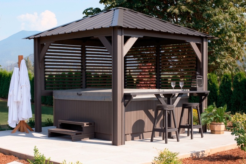 The side view of a Semi Enclosed Arctic Spas Gazebo Sienna