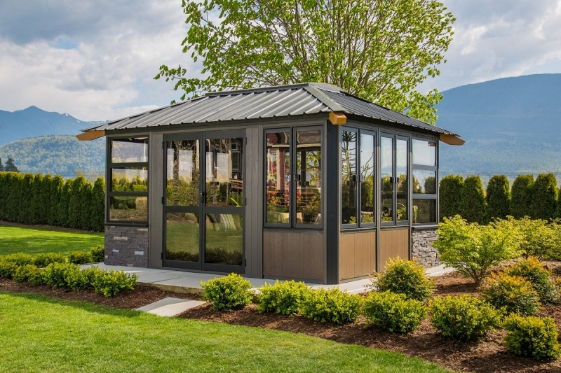 The side view of a Fully Enclosed Arctic Spas Whistler Gazebo